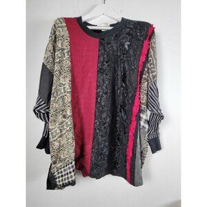Vintage Ragman Womens Mixed Media Patchwork Sweater Dolman Sleeve Art To Wear